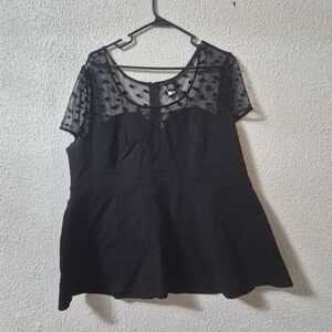 Torrid Black Sheer Polka Dot Blouse